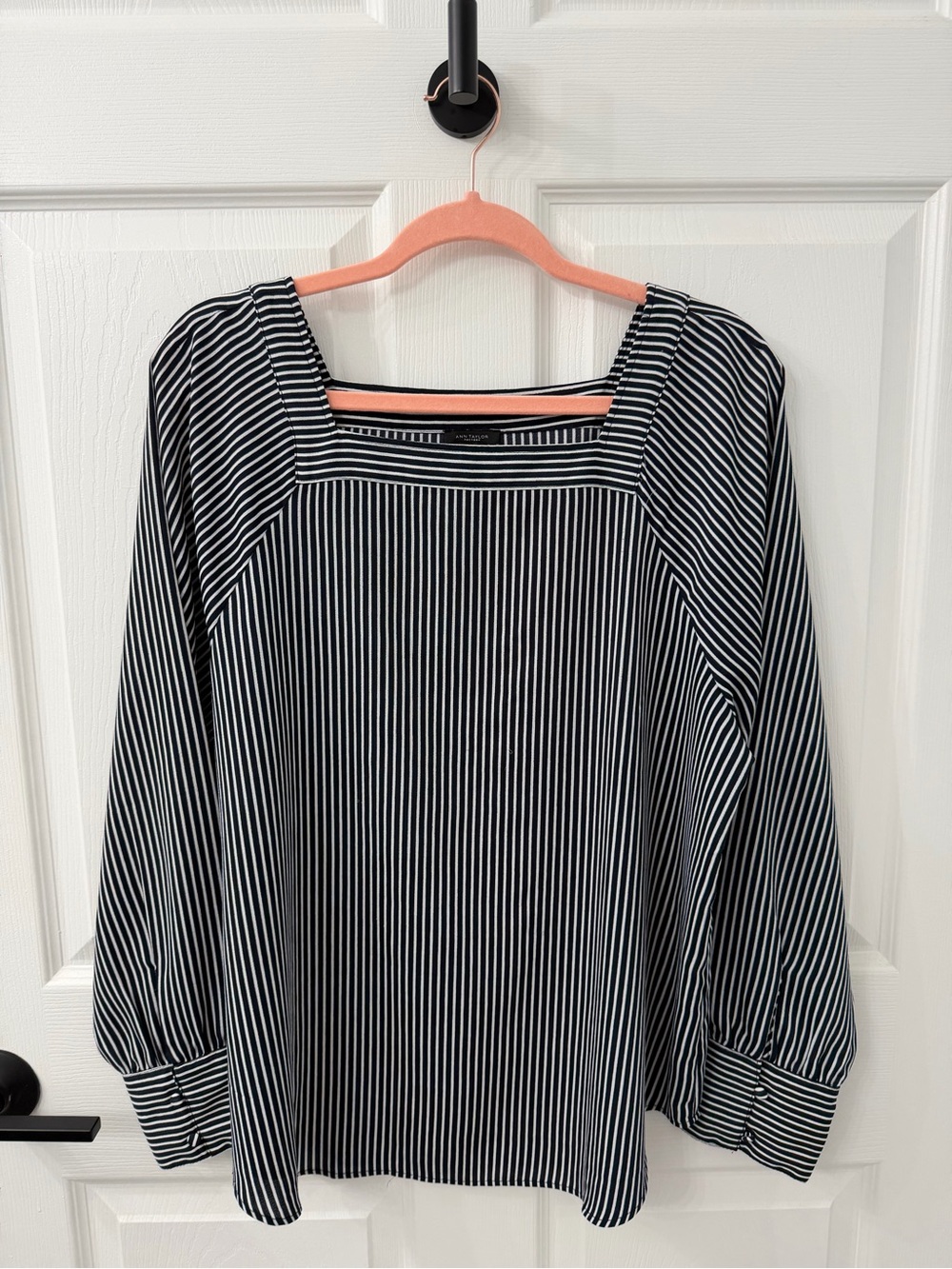 Ann Taylor Factory Women’s Black and White Striped Square-Neck Blouse